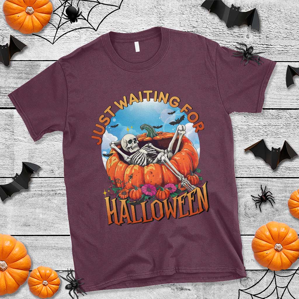 just-waiting-for-halloween-t-shirt-spooky-skeleton-pumpkin-summer-vibes
