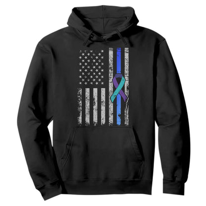 Police Suicide Prevention Support American Flag Ribbon Support Hoodie