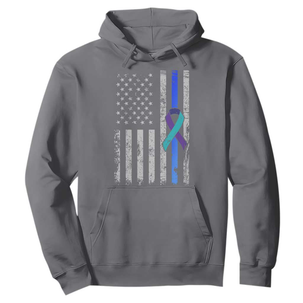Police Suicide Prevention Support American Flag Ribbon Support Hoodie