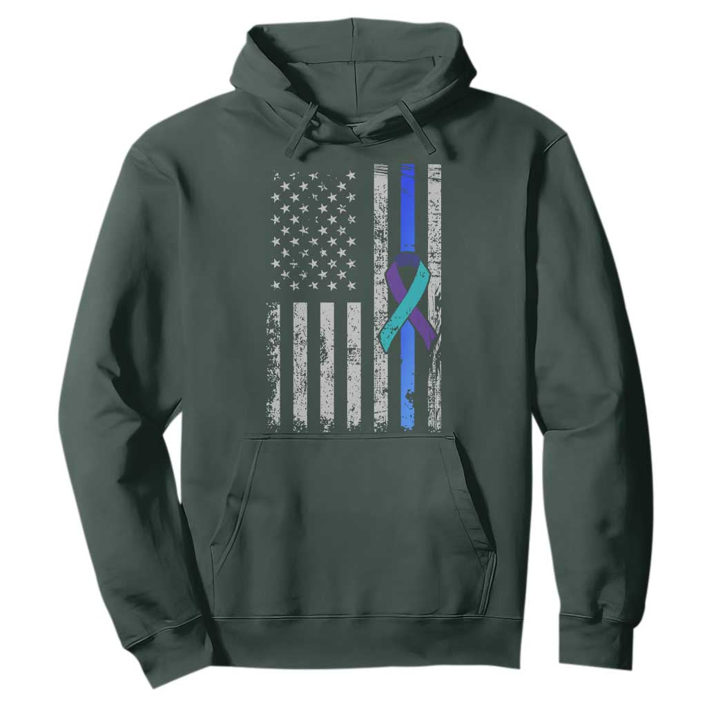 Police Suicide Prevention Support American Flag Ribbon Support Hoodie