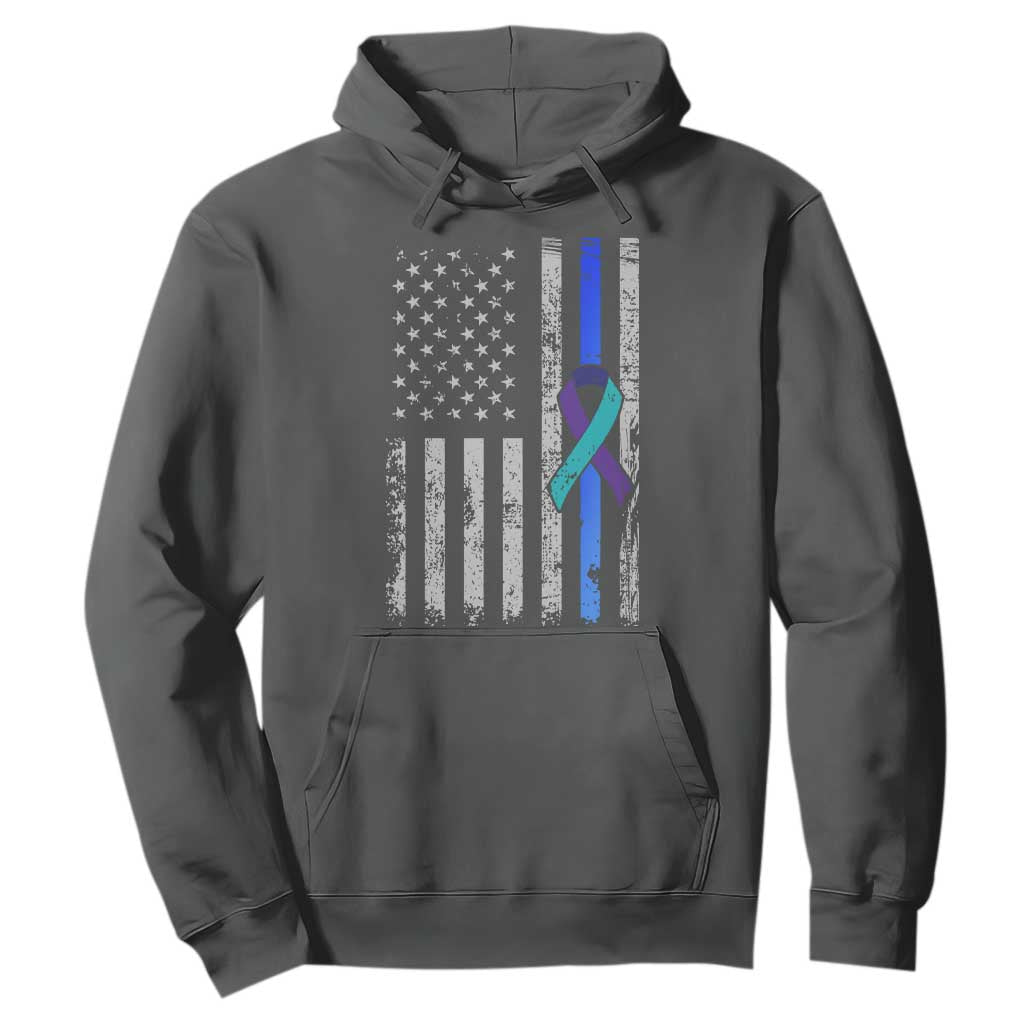 Police Suicide Prevention Support American Flag Ribbon Support Hoodie