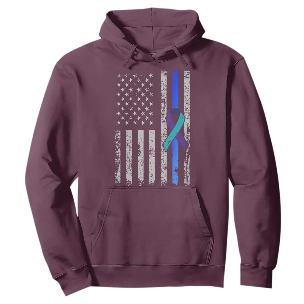 Police Suicide Prevention Support American Flag Ribbon Support Hoodie