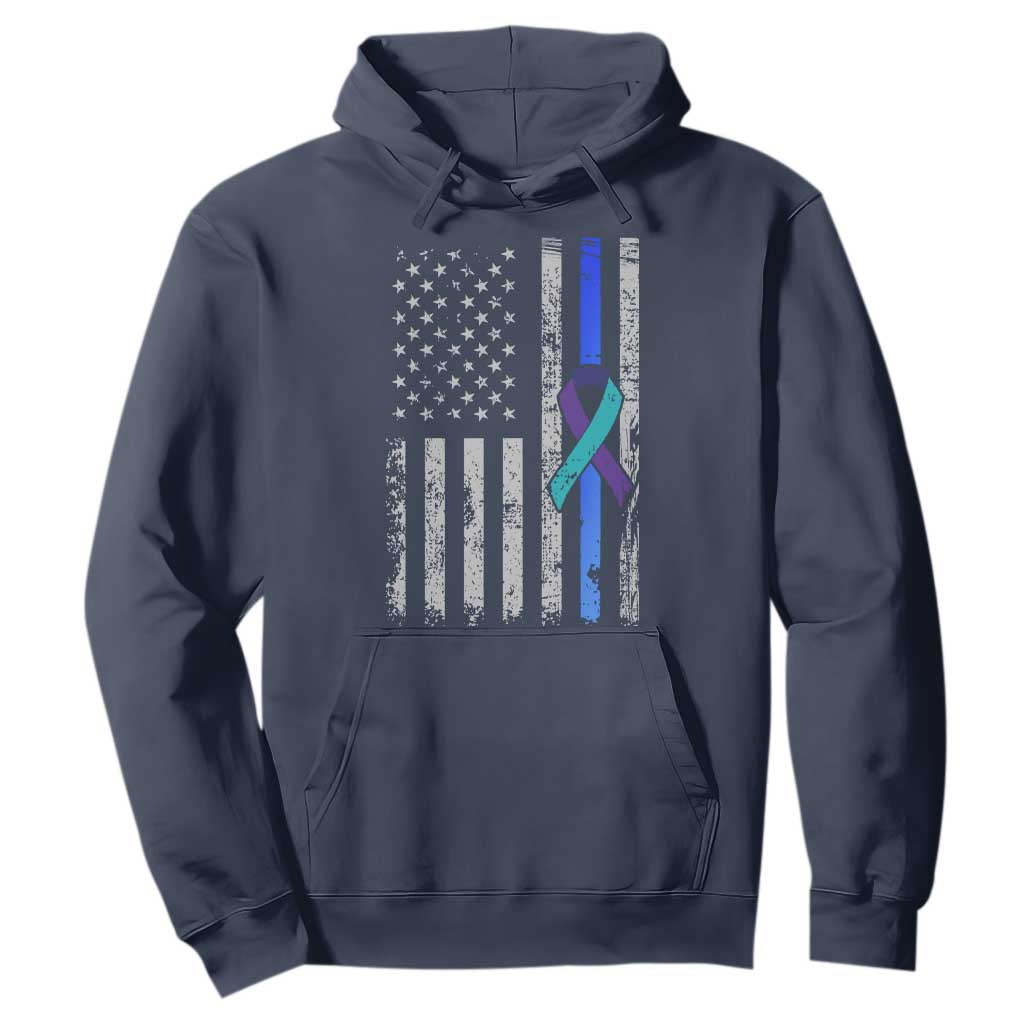 Police Suicide Prevention Support American Flag Ribbon Support Hoodie