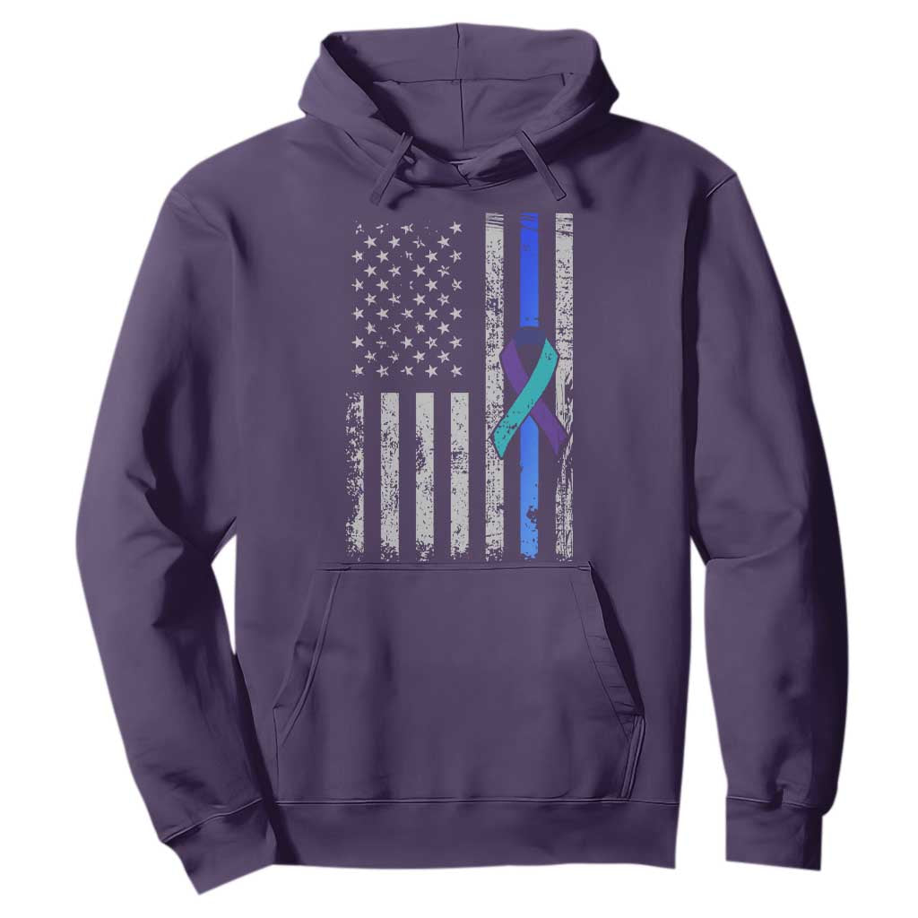 Police Suicide Prevention Support American Flag Ribbon Support Hoodie