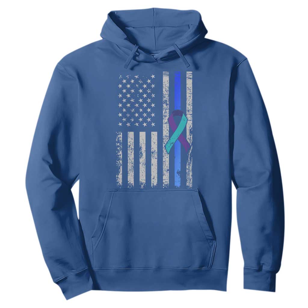 Police Suicide Prevention Support American Flag Ribbon Support Hoodie