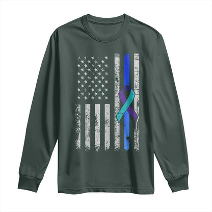Police Suicide Prevention Support American Flag Ribbon Support Long Sleeve Shirt