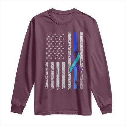 Police Suicide Prevention Support American Flag Ribbon Support Long Sleeve Shirt