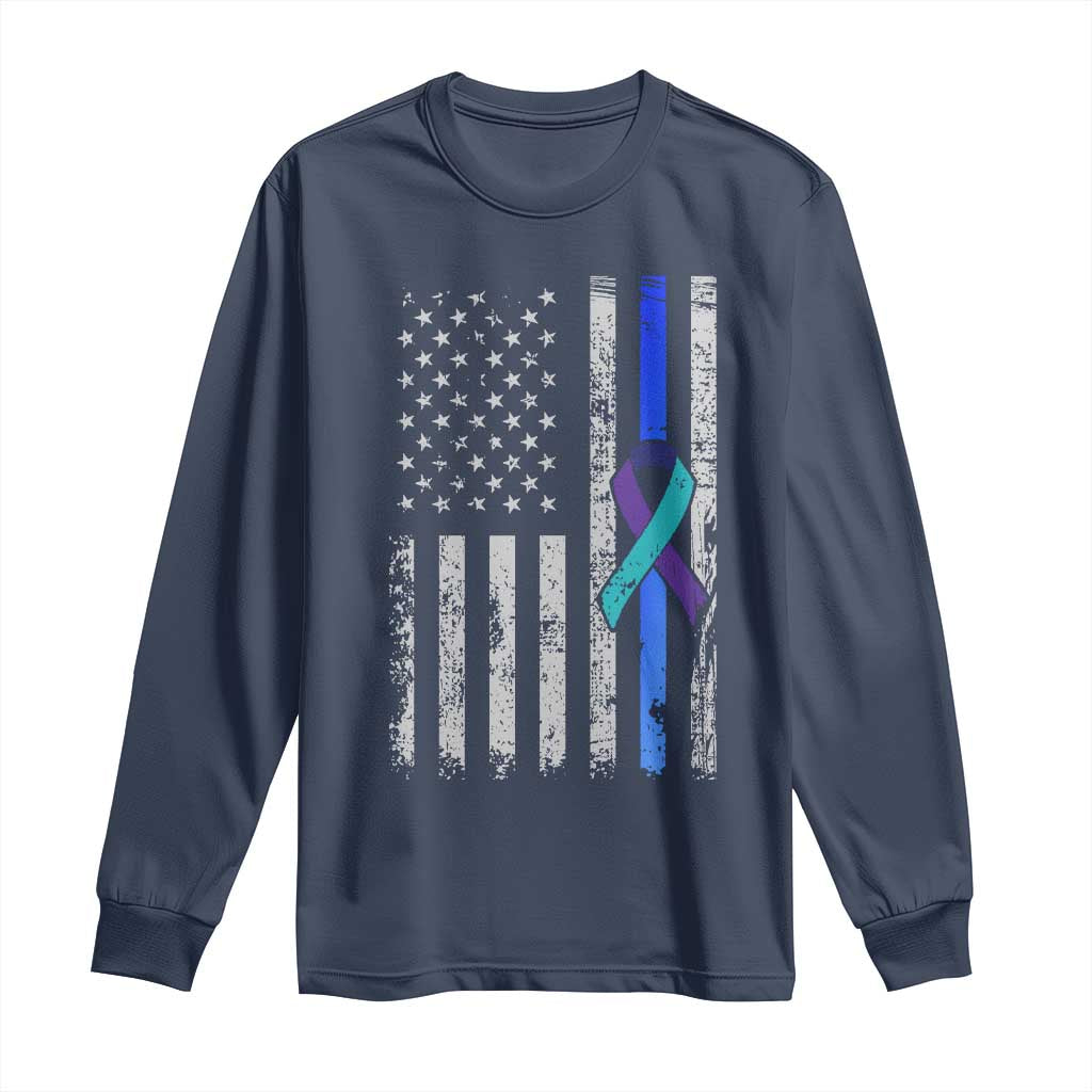Police Suicide Prevention Support American Flag Ribbon Support Long Sleeve Shirt
