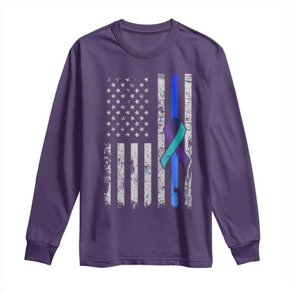 Police Suicide Prevention Support American Flag Ribbon Support Long Sleeve Shirt