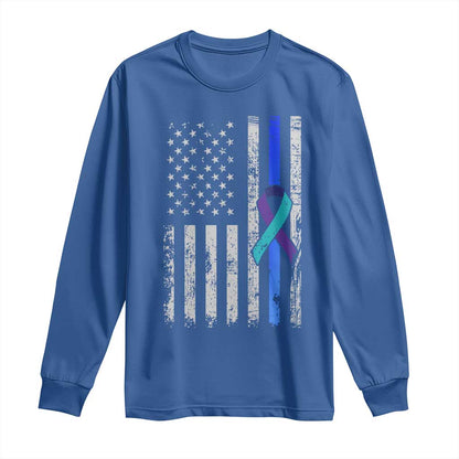 Police Suicide Prevention Support American Flag Ribbon Support Long Sleeve Shirt
