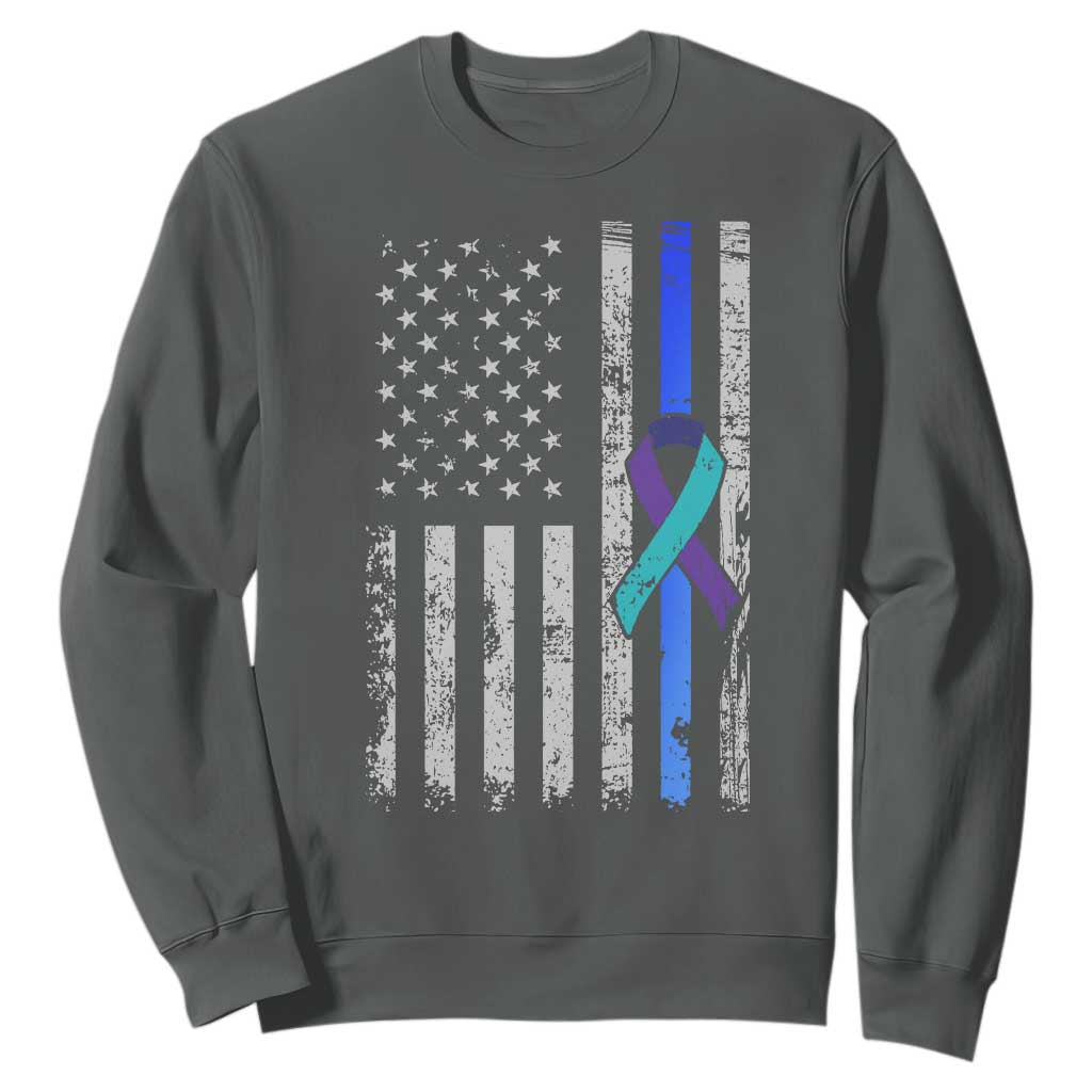 Police Suicide Prevention Support American Flag Ribbon Support Sweatshirt