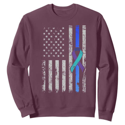 Police Suicide Prevention Support American Flag Ribbon Support Sweatshirt
