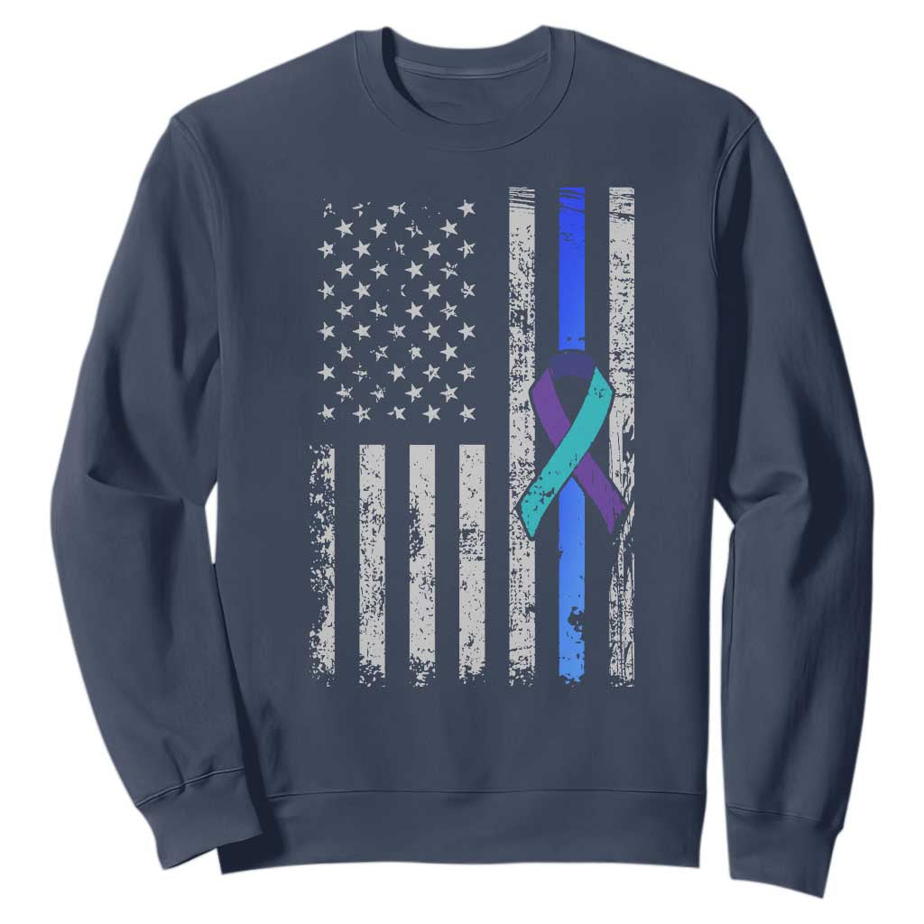 Police Suicide Prevention Support American Flag Ribbon Support Sweatshirt