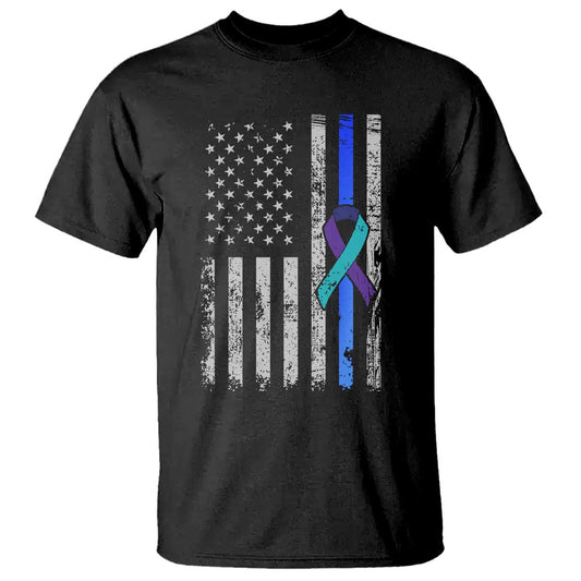 Police Suicide Prevention Support American Flag Ribbon Support T Shirt