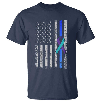 Police Suicide Prevention Support American Flag Ribbon Support T Shirt