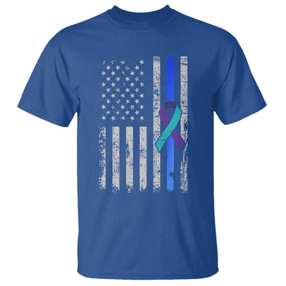Police Suicide Prevention Support American Flag Ribbon Support T Shirt