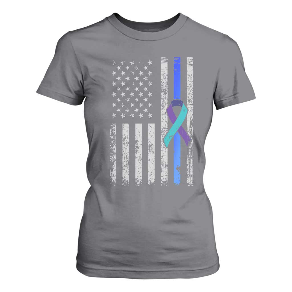 Police Suicide Prevention Support American Flag Ribbon Support T Shirt For Women