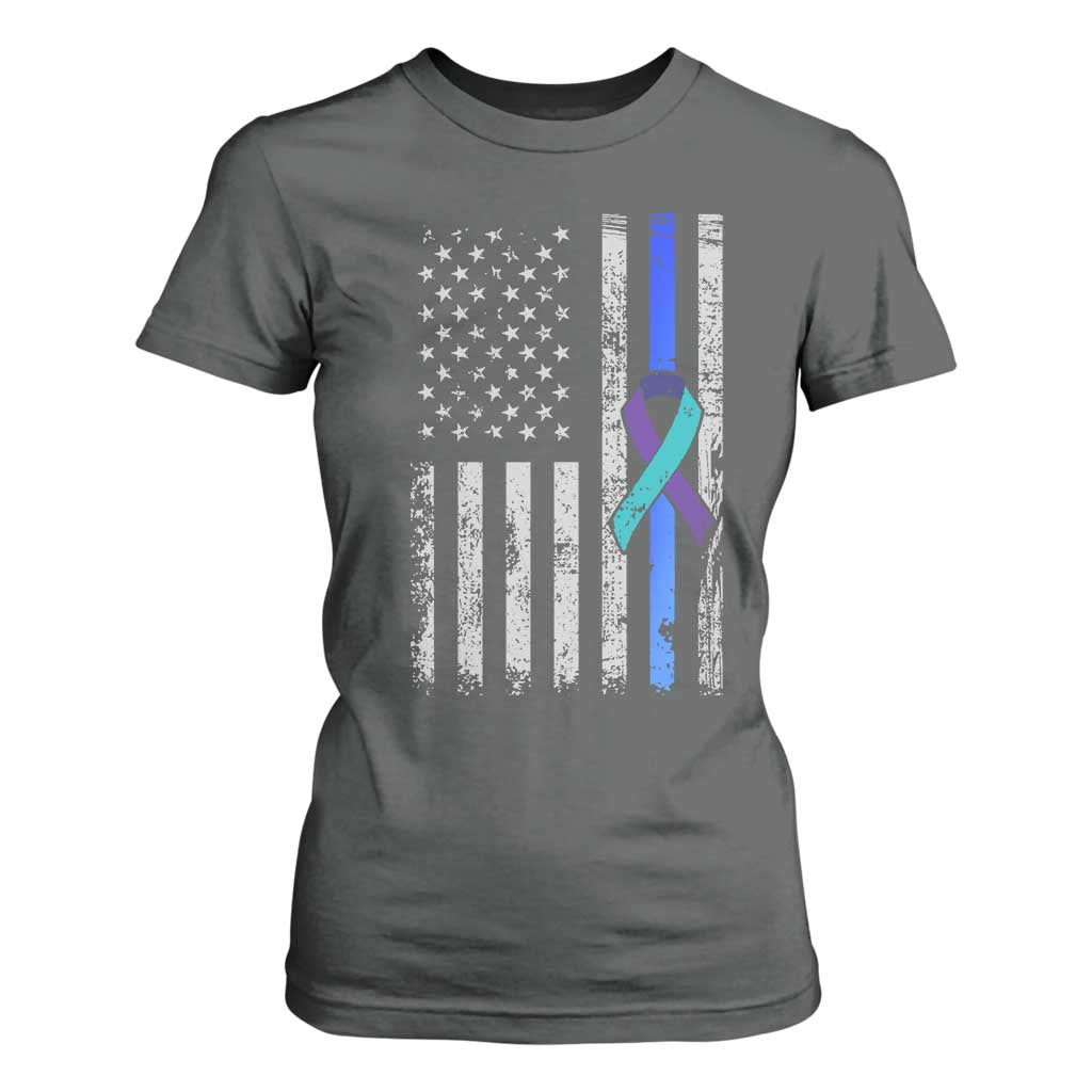 Police Suicide Prevention Support American Flag Ribbon Support T Shirt For Women