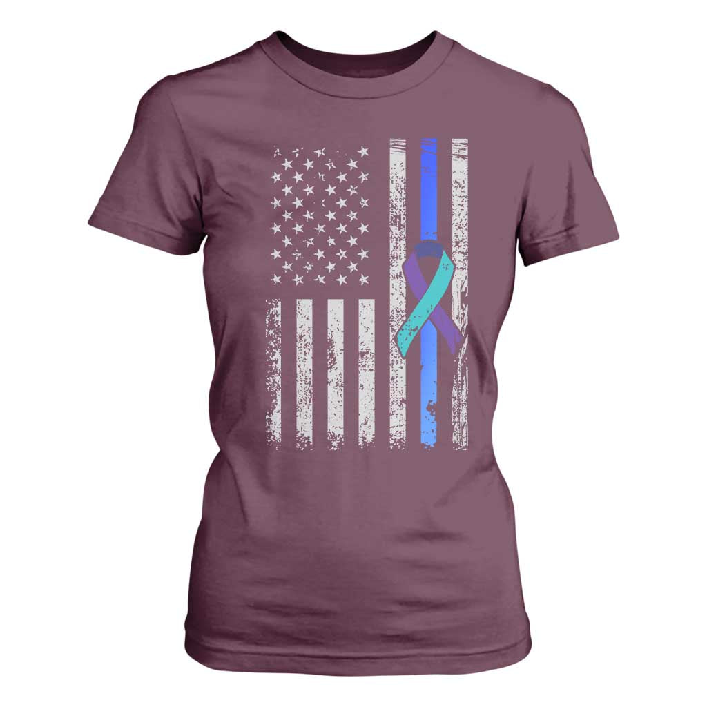 Police Suicide Prevention Support American Flag Ribbon Support T Shirt For Women