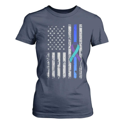 Police Suicide Prevention Support American Flag Ribbon Support T Shirt For Women