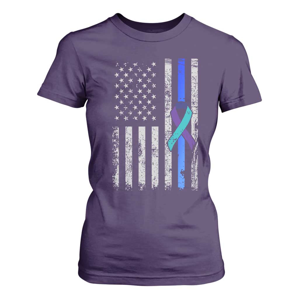 Police Suicide Prevention Support American Flag Ribbon Support T Shirt For Women