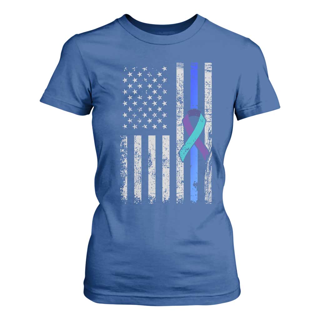 Police Suicide Prevention Support American Flag Ribbon Support T Shirt For Women