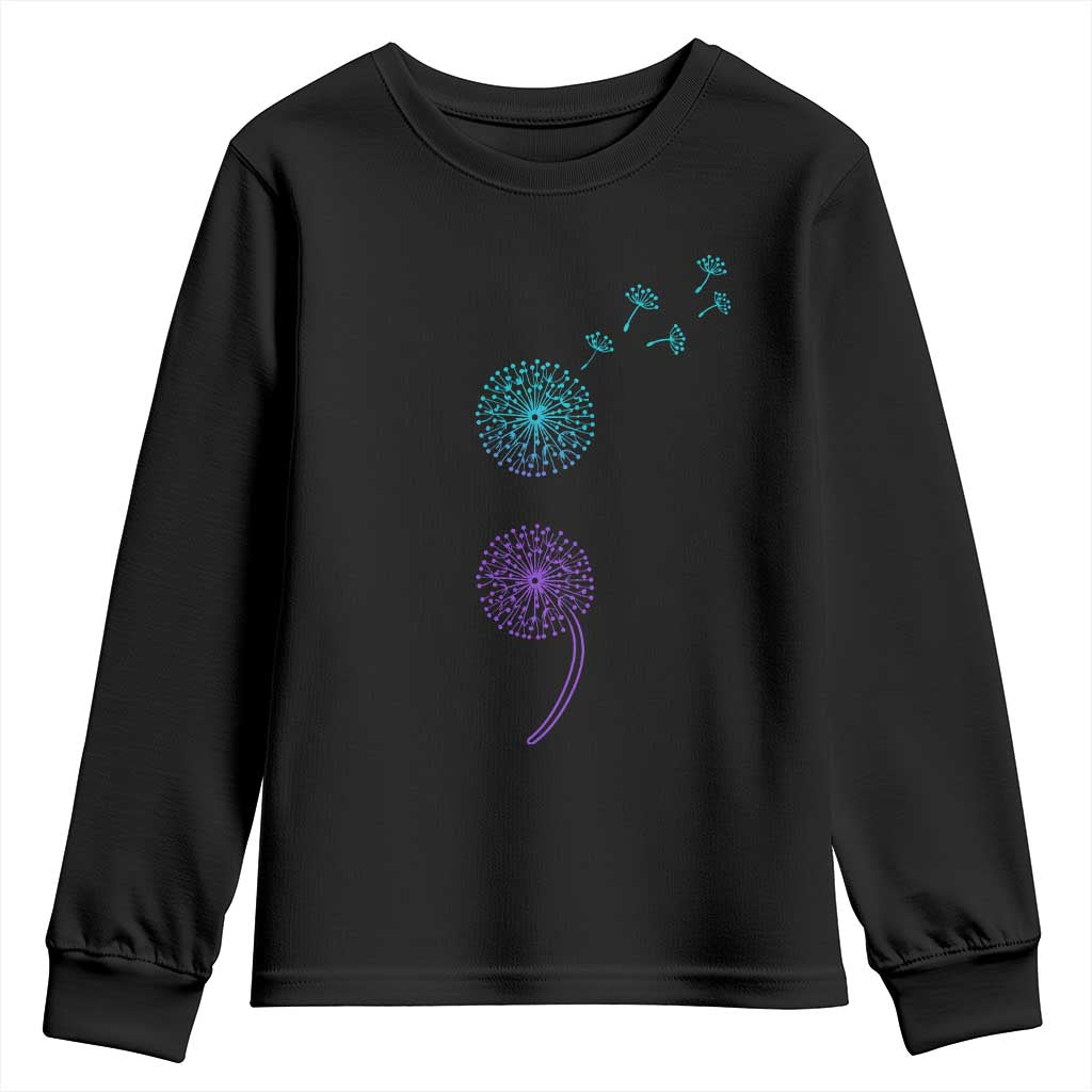 Semicolon Suicide Prevention Support Dandelion Graphic Youth Sweatshirt