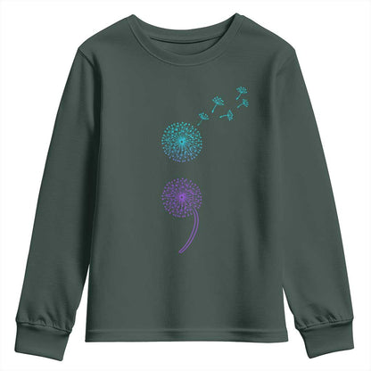 Semicolon Suicide Prevention Support Dandelion Graphic Youth Sweatshirt