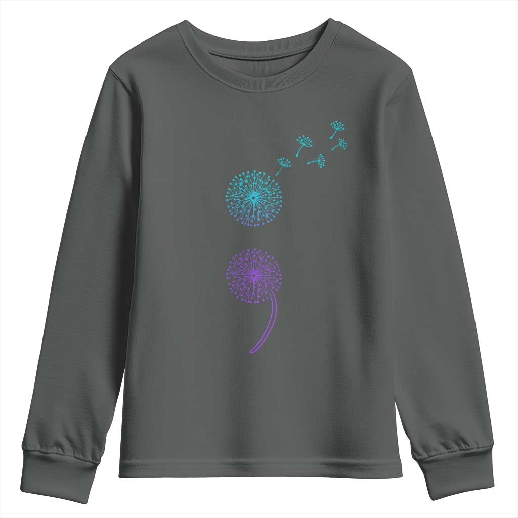 Semicolon Suicide Prevention Support Dandelion Graphic Youth Sweatshirt