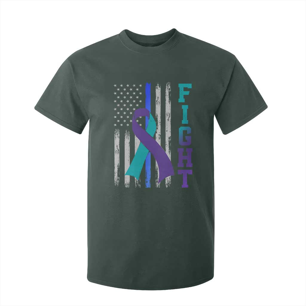 Fight Police Suicide Prevention Support American Flag Ribbon Support T Shirt For Kid