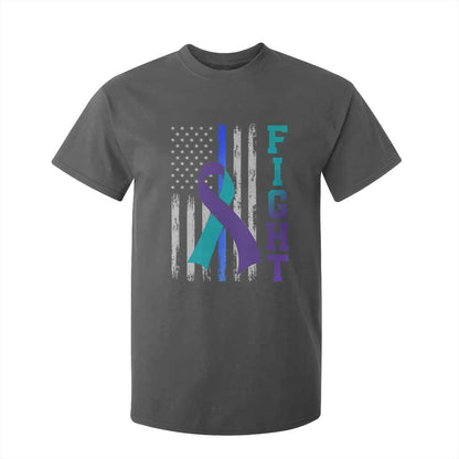 Fight Police Suicide Prevention Support American Flag Ribbon Support T Shirt For Kid