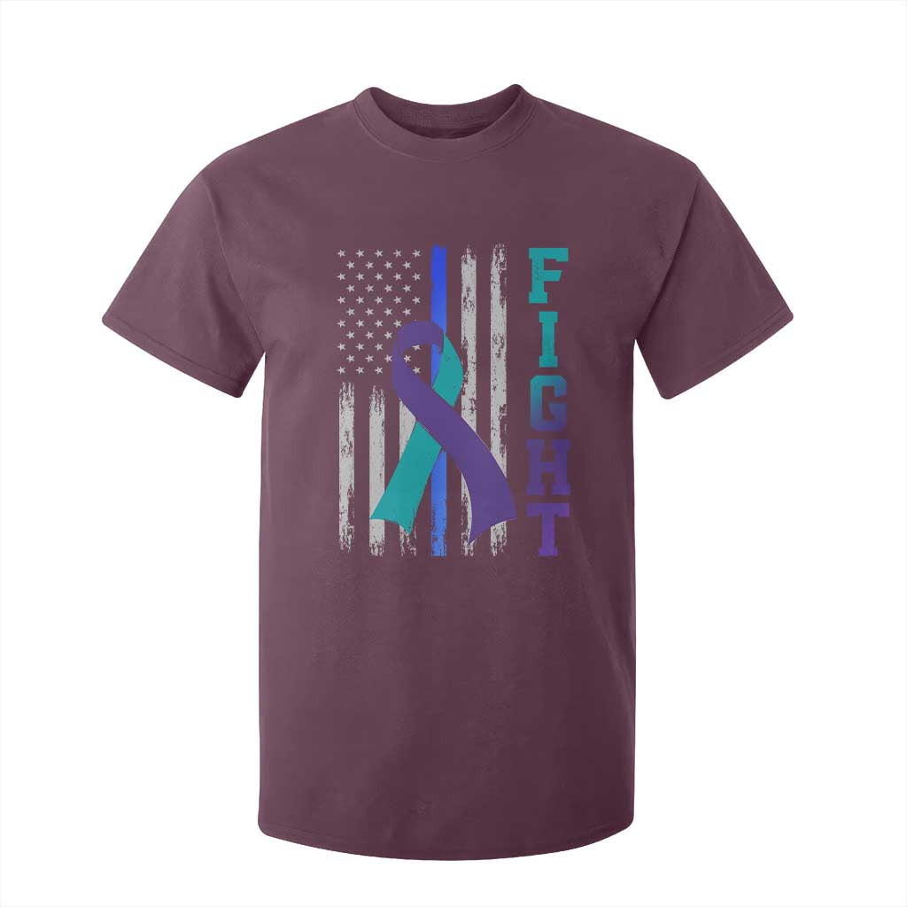 Fight Police Suicide Prevention Support American Flag Ribbon Support T Shirt For Kid