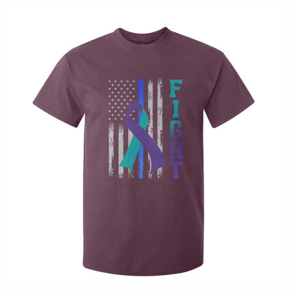 Fight Police Suicide Prevention Support American Flag Ribbon Support T Shirt For Kid