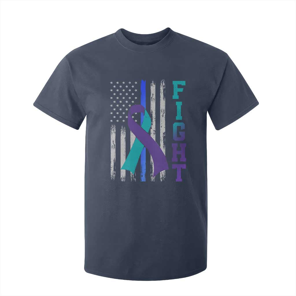 Fight Police Suicide Prevention Support American Flag Ribbon Support T Shirt For Kid