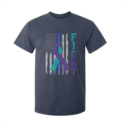 Fight Police Suicide Prevention Support American Flag Ribbon Support T Shirt For Kid