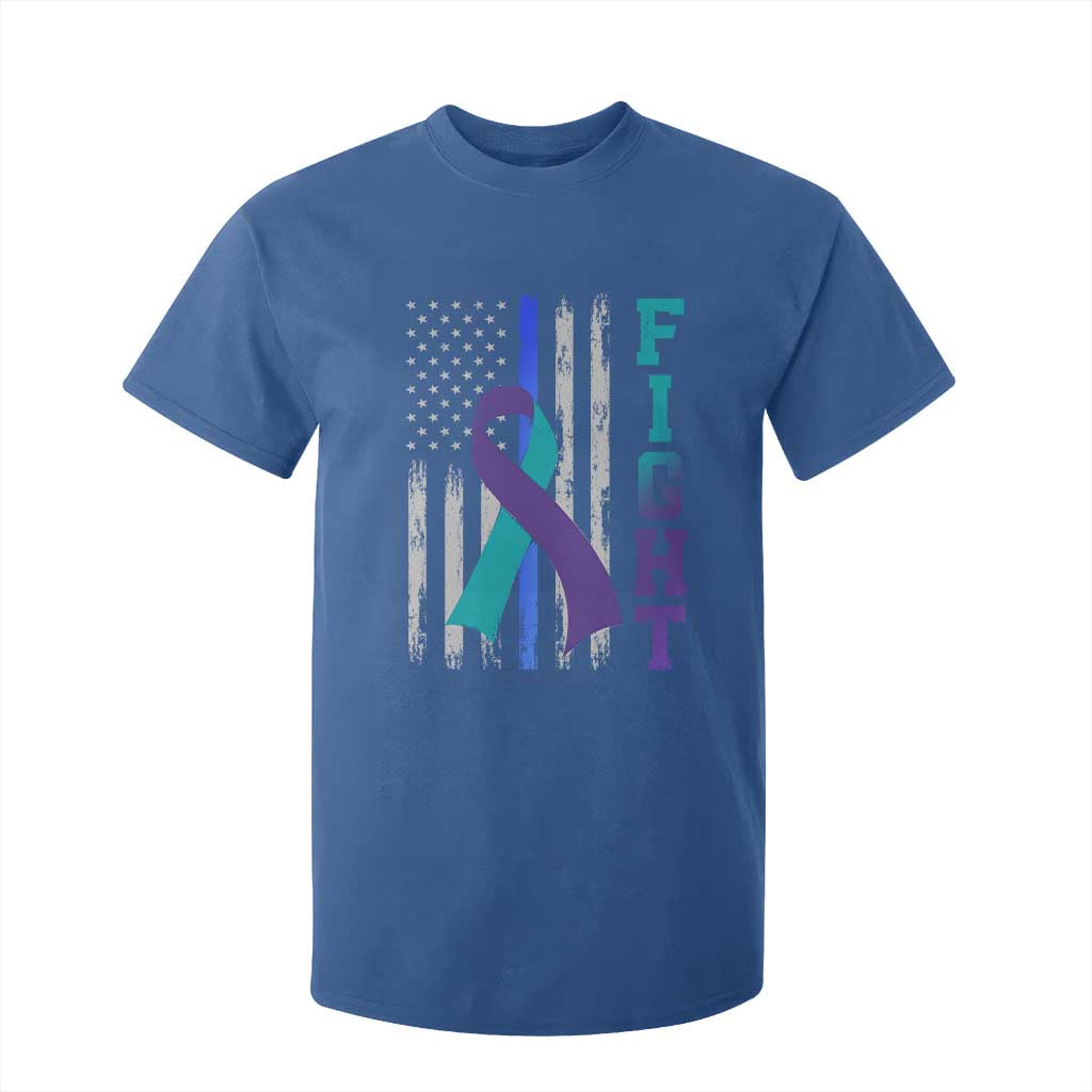 Fight Police Suicide Prevention Support American Flag Ribbon Support T Shirt For Kid
