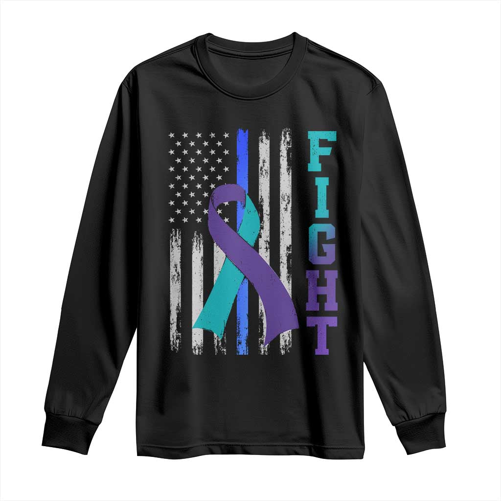 Fight Police Suicide Prevention Support American Flag Ribbon Support Long Sleeve Shirt