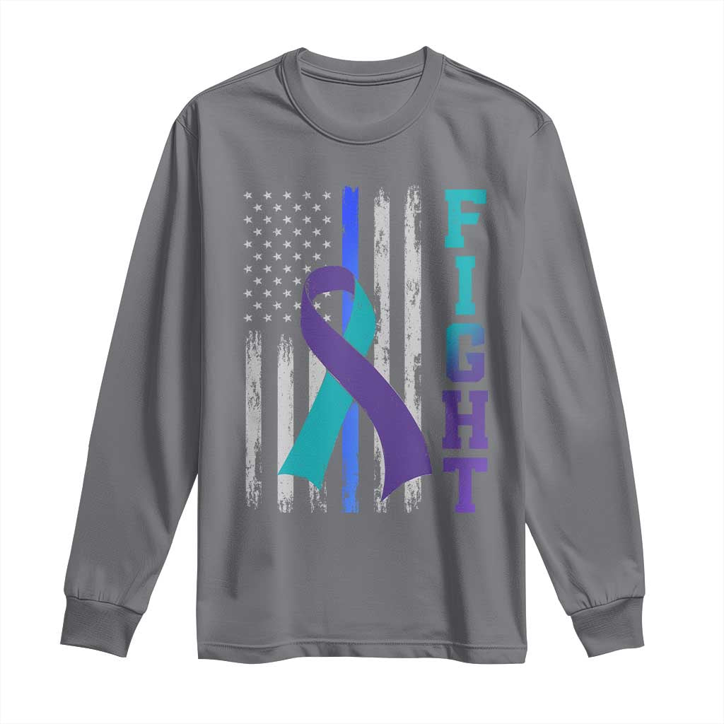Fight Police Suicide Prevention Support American Flag Ribbon Support Long Sleeve Shirt