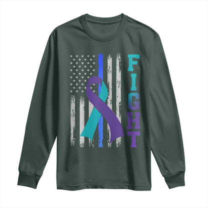 Fight Police Suicide Prevention Support American Flag Ribbon Support Long Sleeve Shirt