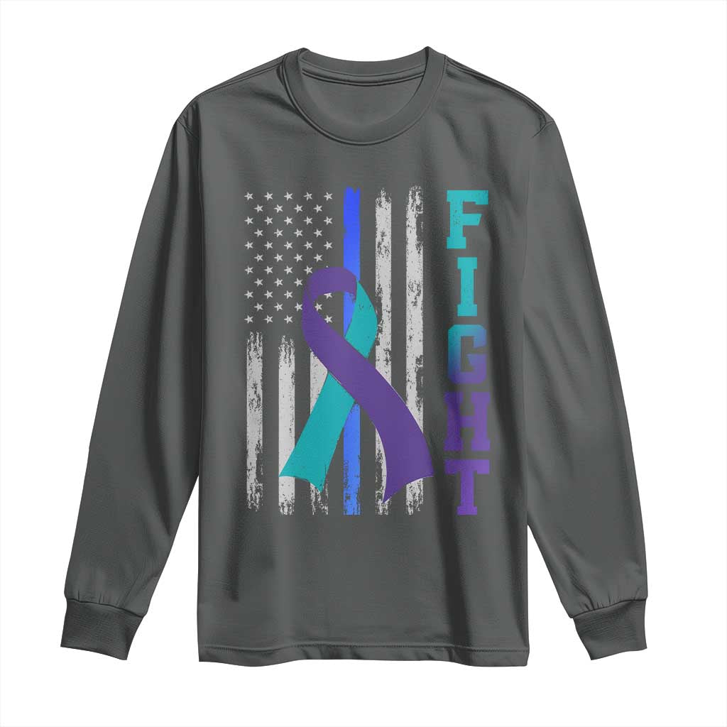 Fight Police Suicide Prevention Support American Flag Ribbon Support Long Sleeve Shirt