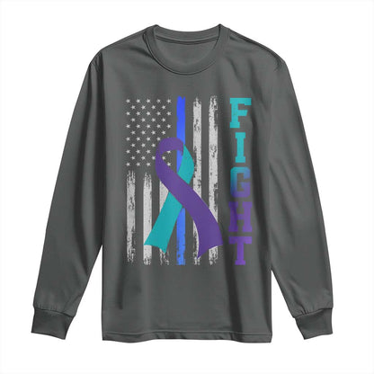 Fight Police Suicide Prevention Support American Flag Ribbon Support Long Sleeve Shirt