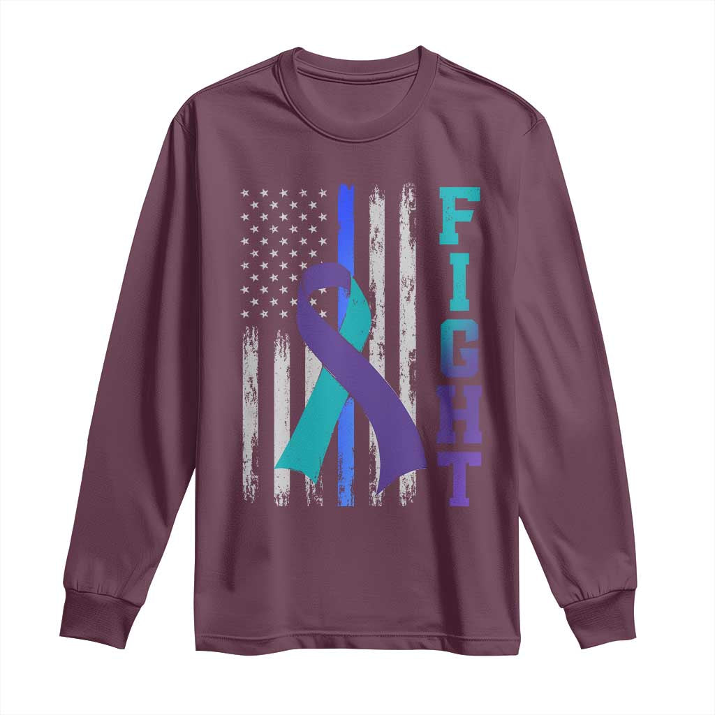 Fight Police Suicide Prevention Support American Flag Ribbon Support Long Sleeve Shirt