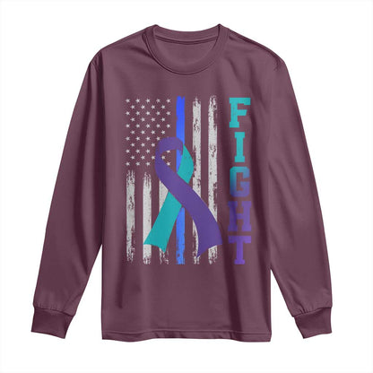 Fight Police Suicide Prevention Support American Flag Ribbon Support Long Sleeve Shirt