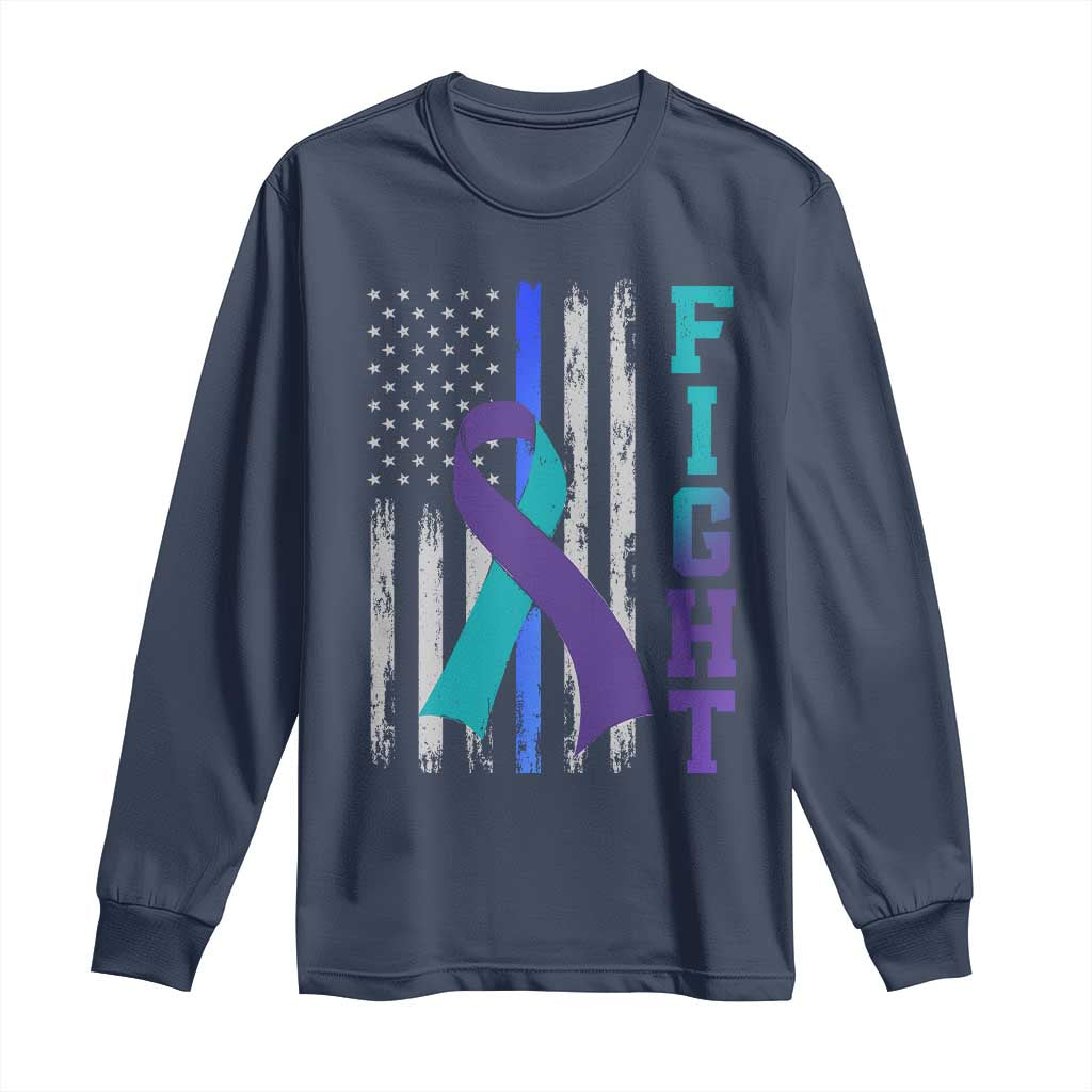 Fight Police Suicide Prevention Support American Flag Ribbon Support Long Sleeve Shirt