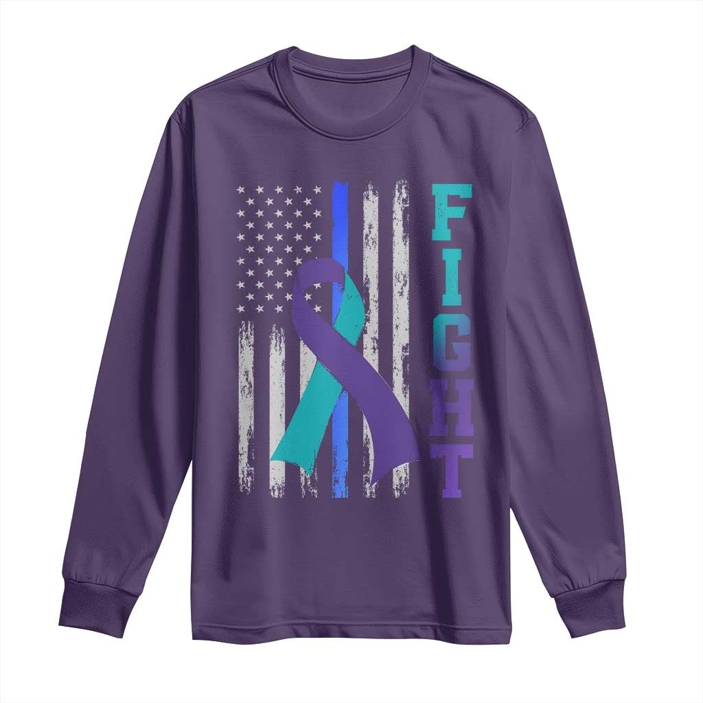 Fight Police Suicide Prevention Support American Flag Ribbon Support Long Sleeve Shirt