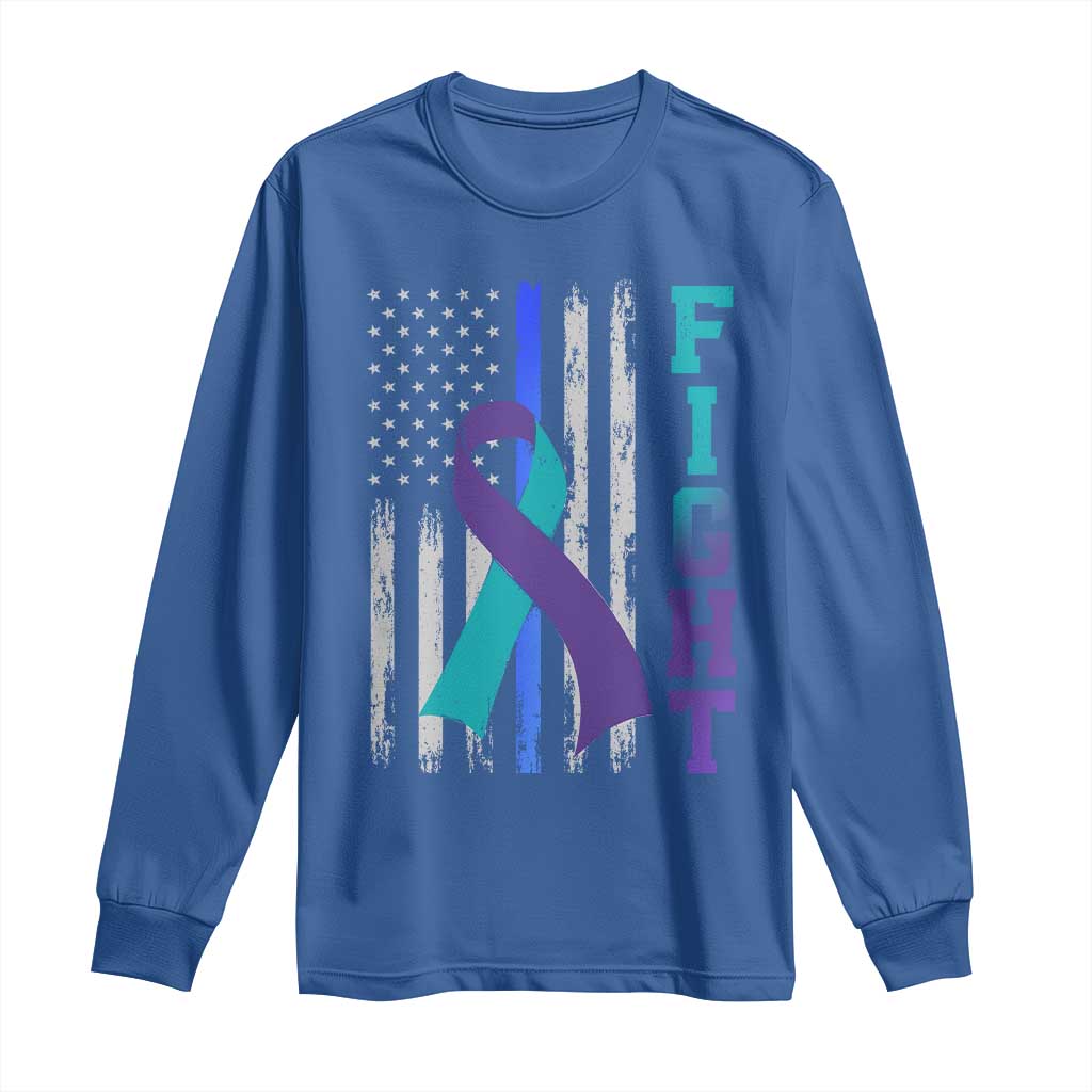 Fight Police Suicide Prevention Support American Flag Ribbon Support Long Sleeve Shirt