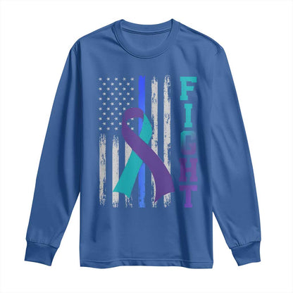 Fight Police Suicide Prevention Support American Flag Ribbon Support Long Sleeve Shirt