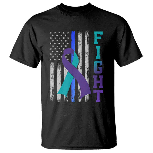 Fight Police Suicide Prevention Support American Flag Ribbon Support T Shirt