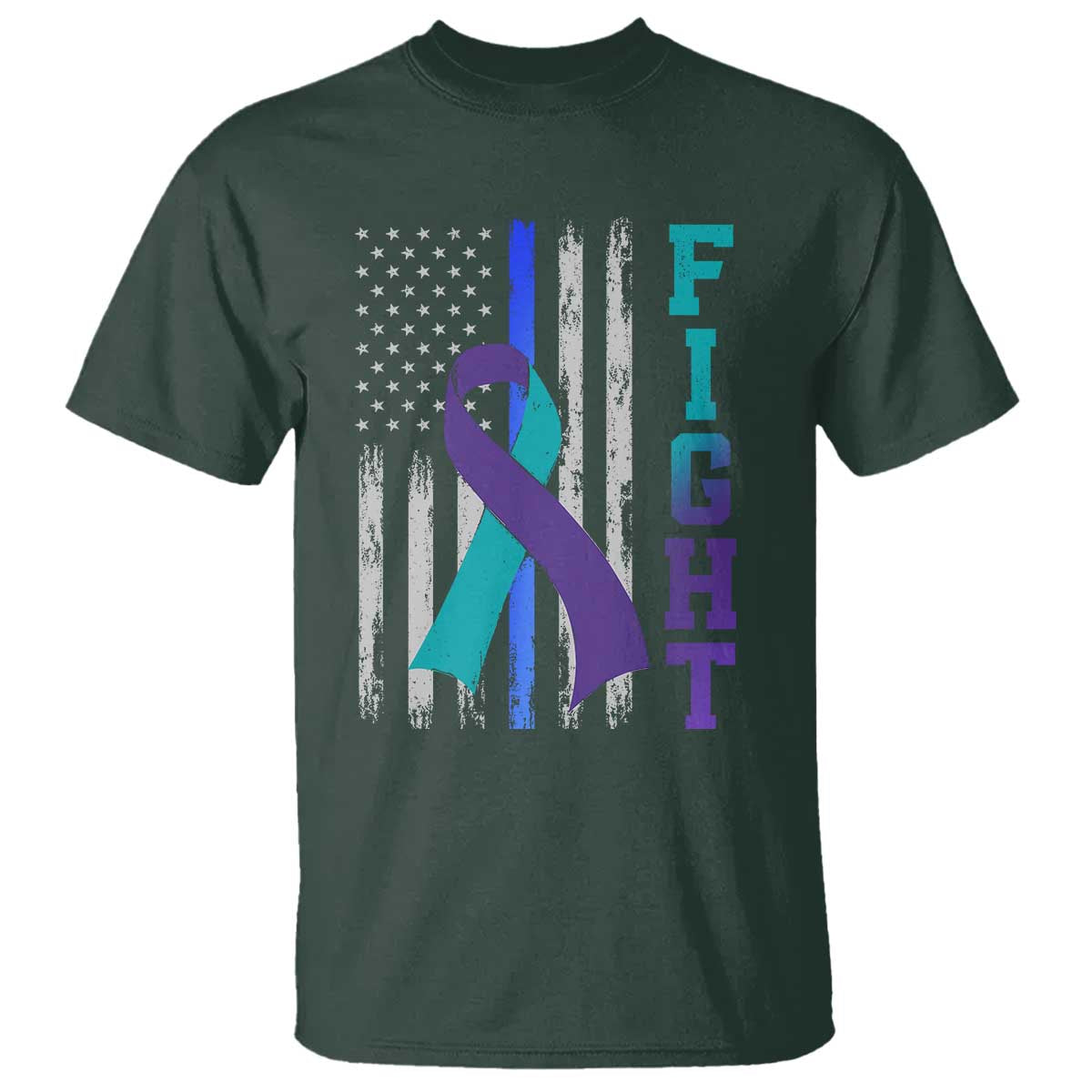 Fight Police Suicide Prevention Support American Flag Ribbon Support T Shirt