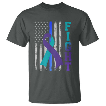 Fight Police Suicide Prevention Support American Flag Ribbon Support T Shirt